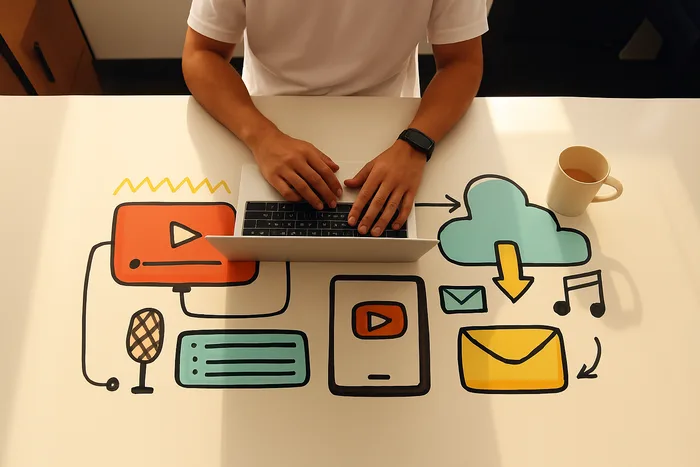 Social media marketing content calendar and engagement graphics on a laptop screen