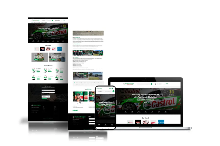 Website design mockup for Shoalhaven Oil Supplies displayed on desktop and mobile devices