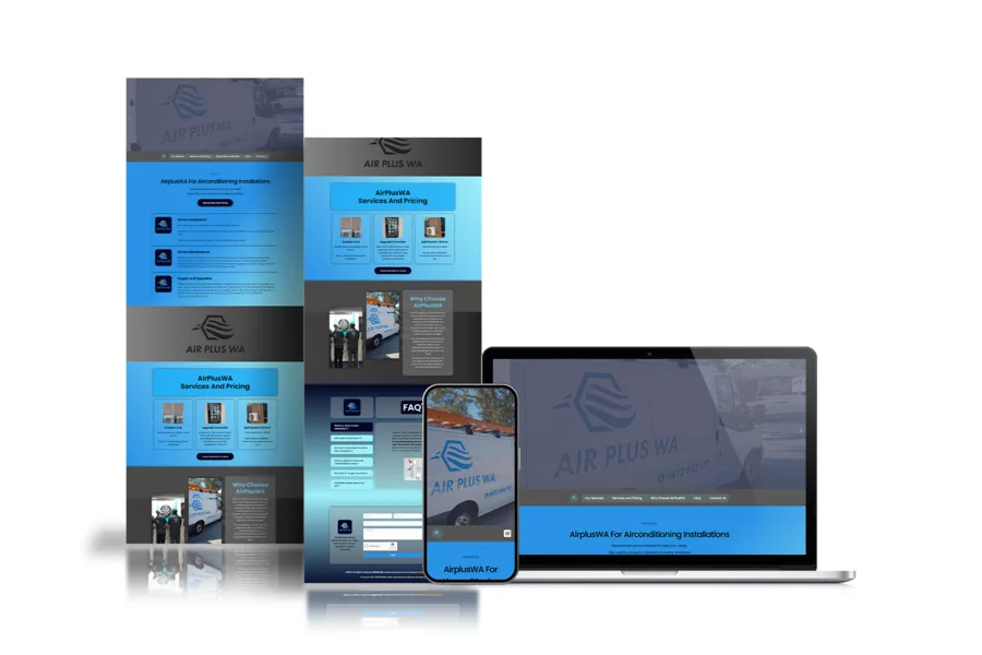 Website design mockup for Airplus WA displayed on desktop and mobile devices