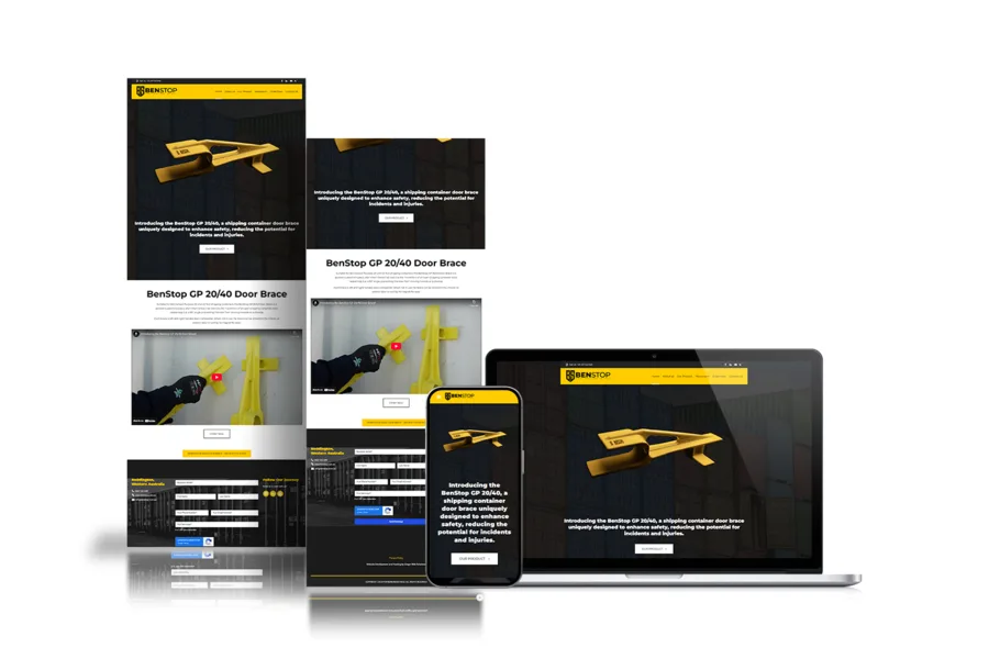 Website design mockup for Benstop displayed on desktop and mobile devices